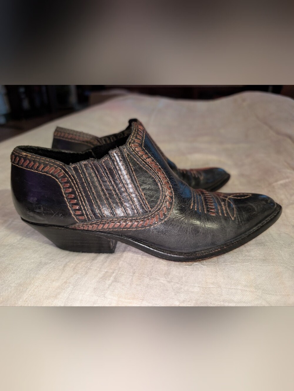 CIRCLE S BRAND Cowboy 2 Black Leather Ankle Boots Booties 80's Women's Sz 6